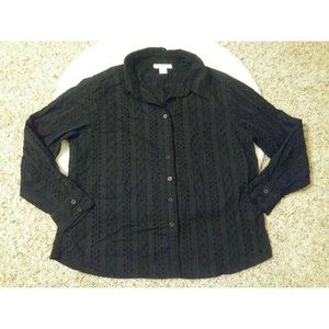 Tiramisu Womens Black Long Sleeve Button Up Shirt Workwear Professional XL 1X